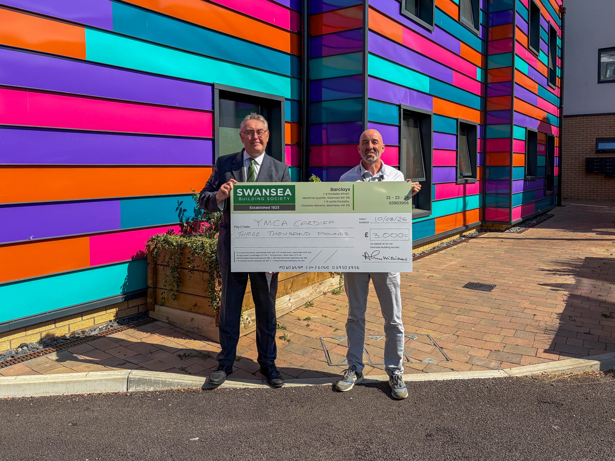 Swansea Building Society completes £25K anniversary charity fund with £3K donation to YMCA Cardiff